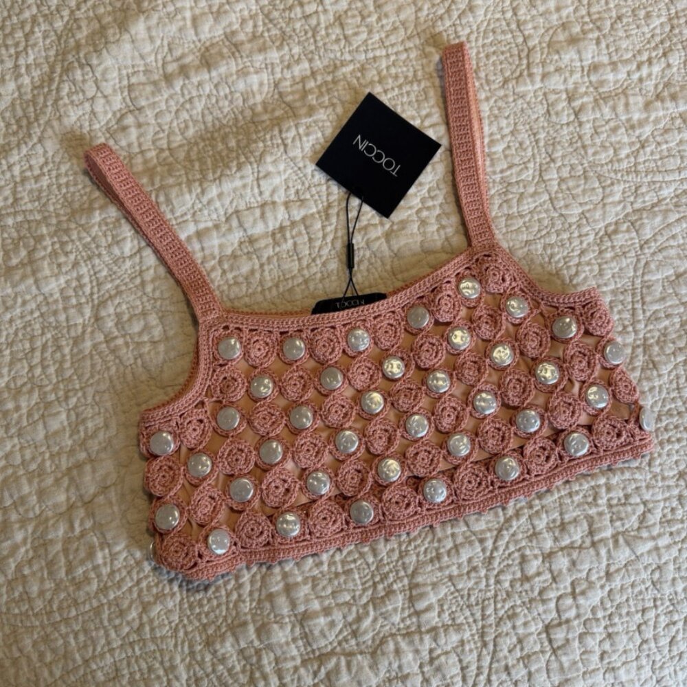 Toccin  Andrea Faux-Pearl-Embellished Cotton Tank